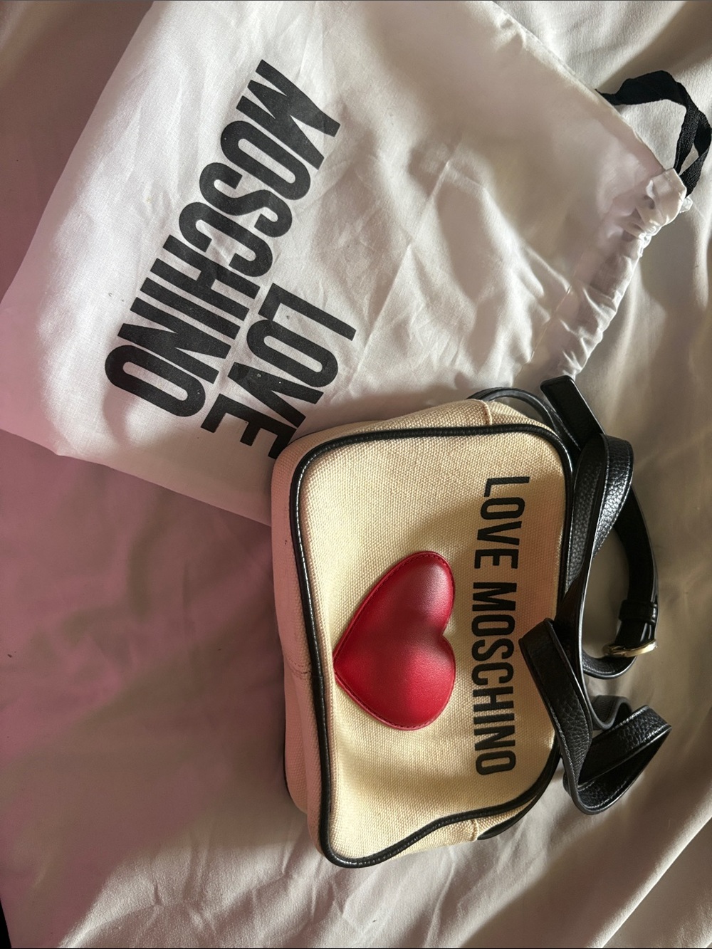 Love Moschino Cream Crossbody with Red Heart and Black Trim
